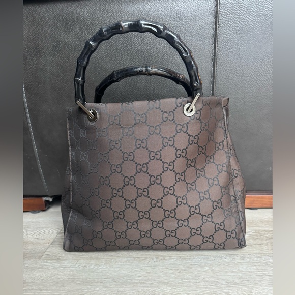 Authentic Gucci GG Canvas Tote with Bamboo-Style Handles w/ COA - Picture 4 of 15